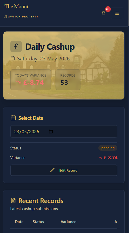 Cashup on mobile